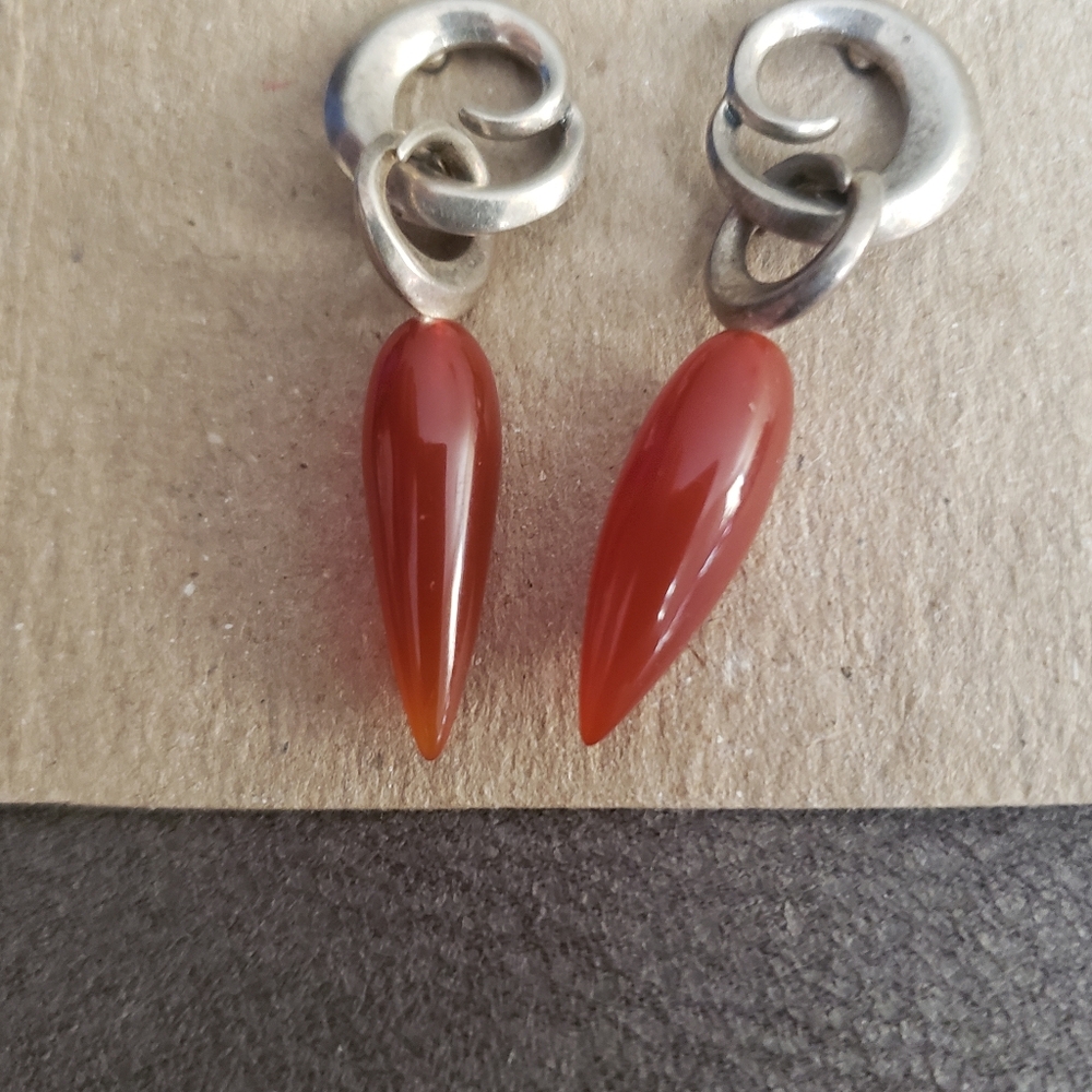 SOLD Ann King Luna Teardrop Unique Vintage Carnelian Dangle Earrings - Picture 6 of 11
